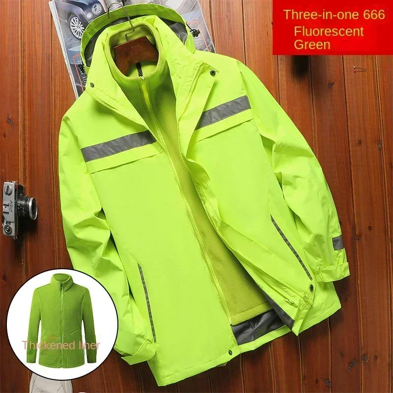 Customized three in one thick reflective jacket with winter stormtrooper windproof work suit, printed logo jacket