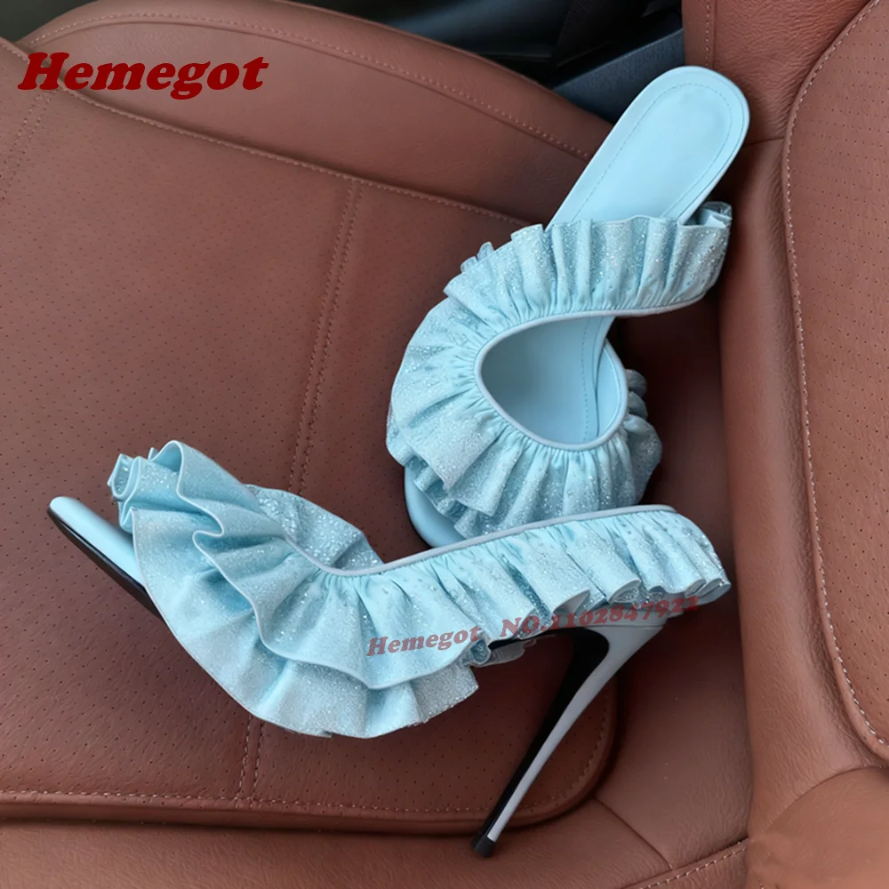 أرجواني مطوي بلورات Slingback الصنادل المفتوحة تو الجانب الهواء التجاعيد حافة الراين خنجر الكعوب الصيف الصنادل حذاء فاخر