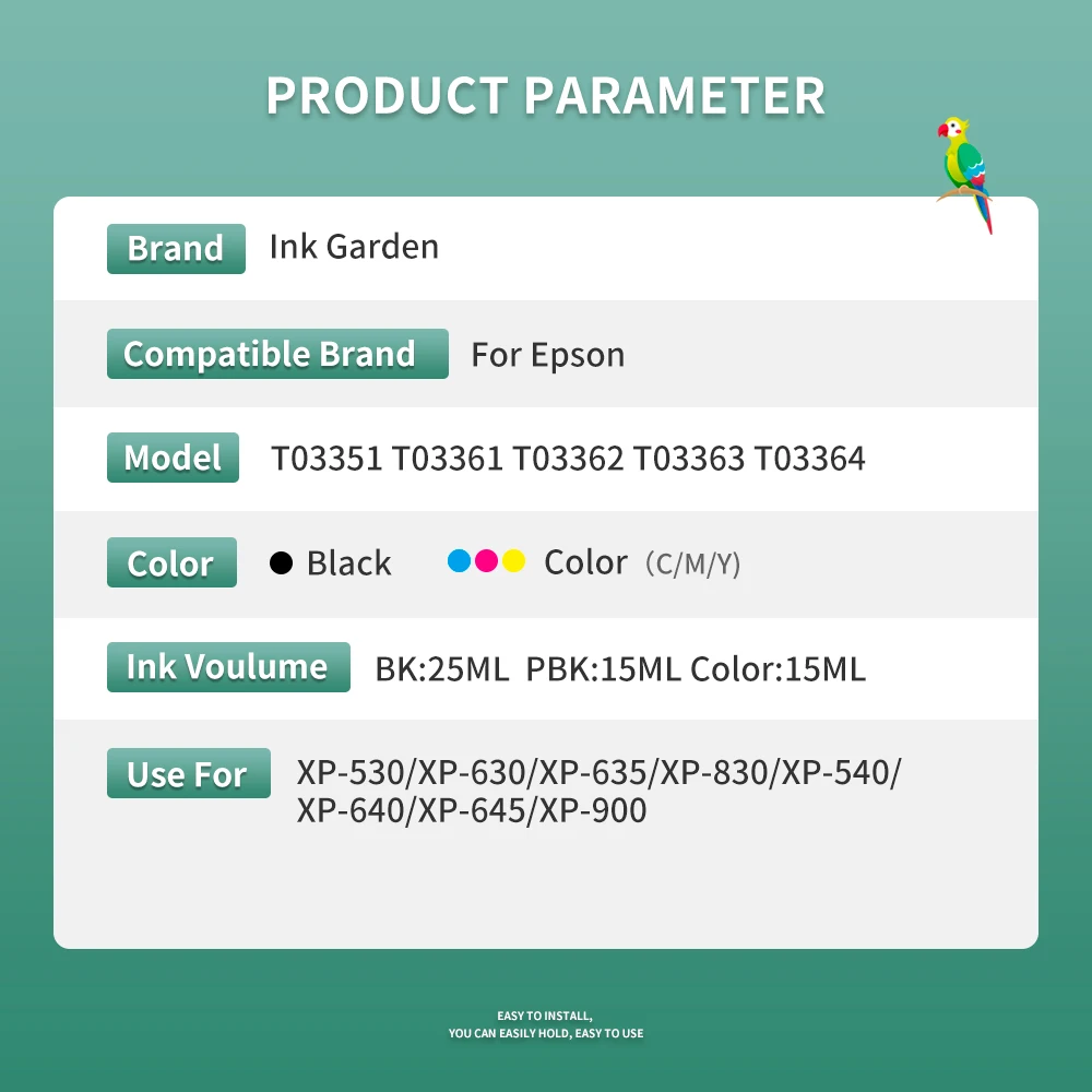 Cartucho de tinta 33XL Compatible con impresora EPSON T3351 T33XL T3361 Expression Premium XP 530 540 630 640 635 645 830 900