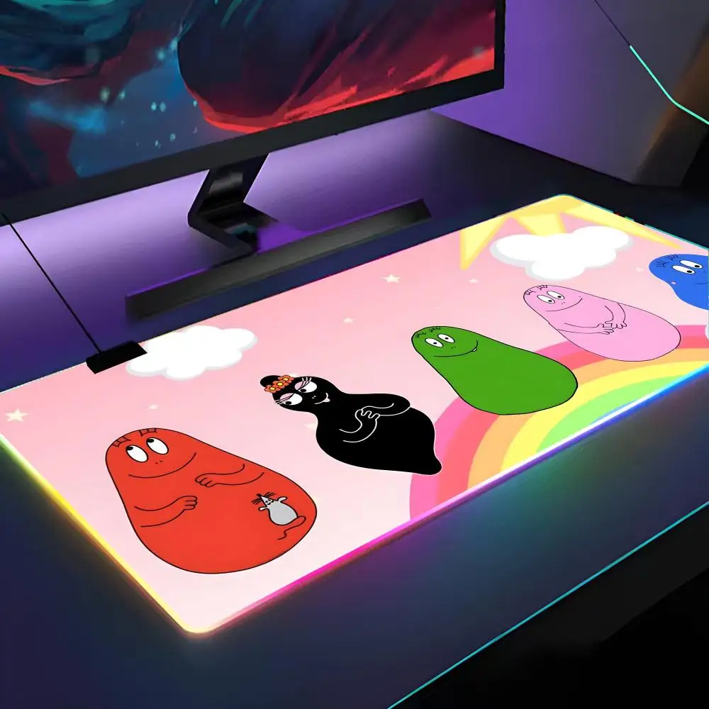 Cartoon Les B-Barbapapa Mouse Pad RGB Backlit Mouse Pad Laptop Mouse Pad Laptop Gamer Computer Desk Gaming Accessories