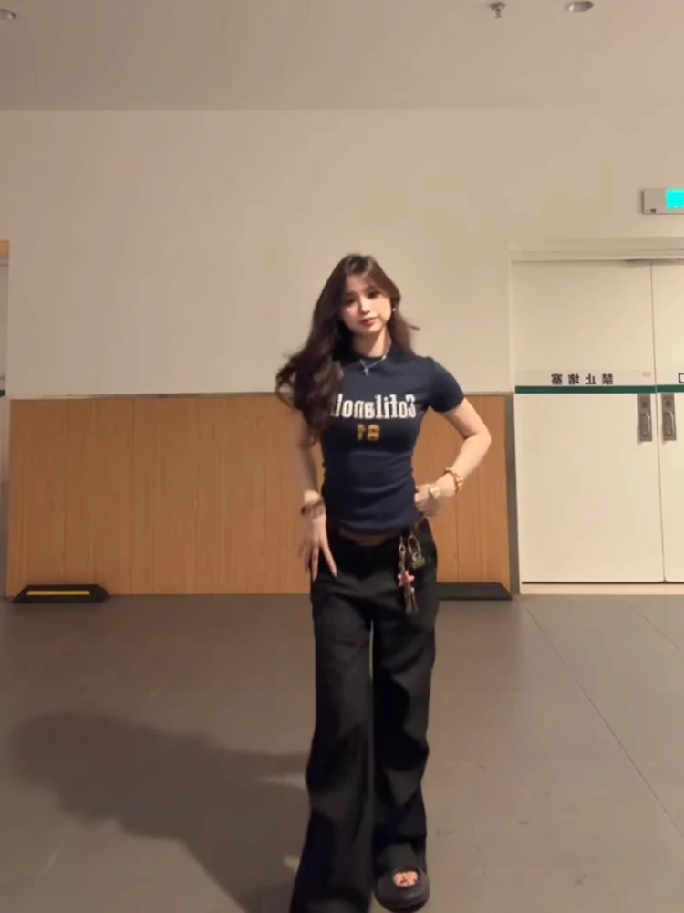 T-shirt sportiva retrò k blu da donna estiva slim fit ort Sve round Ne Top comoda maglietta in misto cotone traspirante