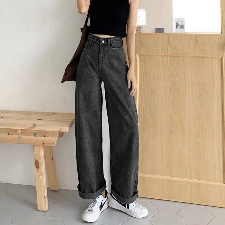 Women's High Waisted Fashion Jeans Loose Fitting Straight Wide Leg Drape Denim Pants Elastic Jeans For Women Trouser