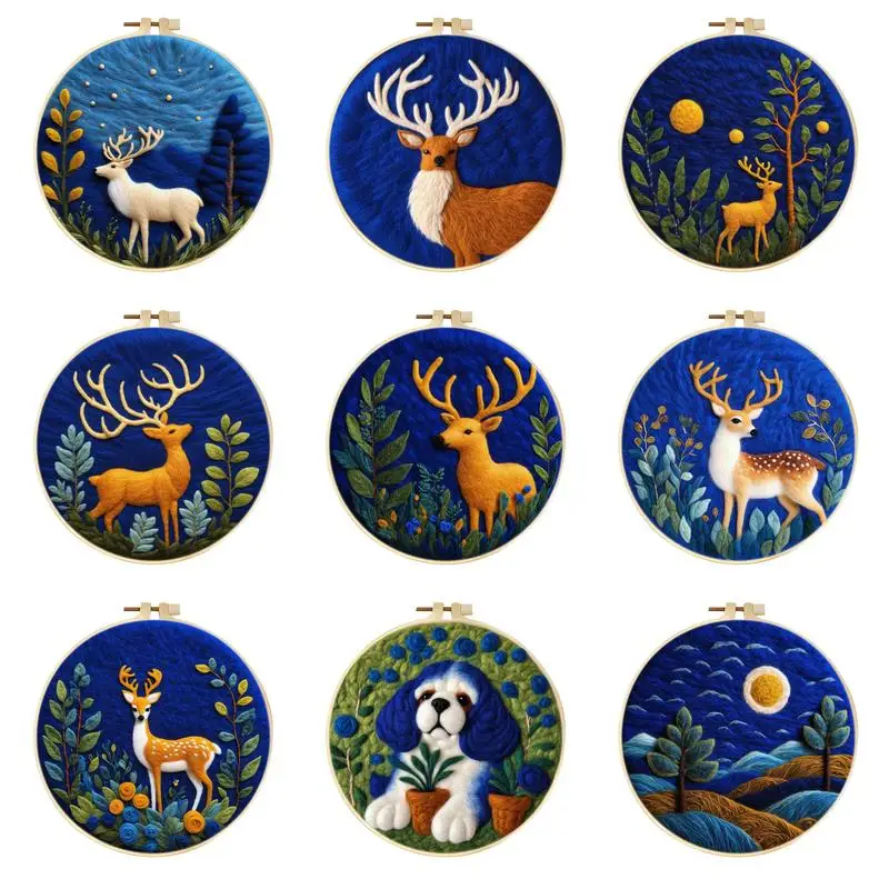 Sika Deer Needle Felt Starter Kits For Adults Diy Wool Felting Painting Beginners Kit Embroidery Frame Wool Needlework Crafts