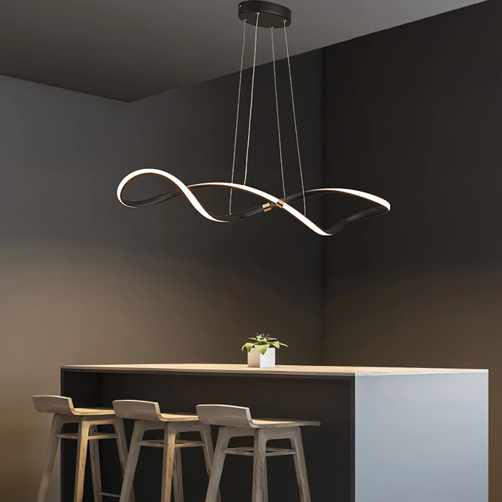 

modern chandelier，dimmable pendant lights for kitchen island,Black/White pendant ceiling light L100cm 28W W/Remote Control