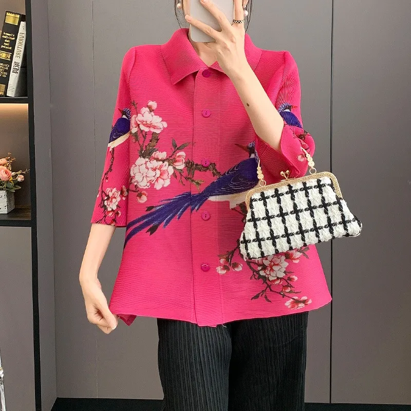 

Плиссированная рубашка Miyake, женская куртка 2025 года, повседневная весенне-осенняя новая кардиган с короткими лацканами, маленькая верхняя одежда, женская одежда