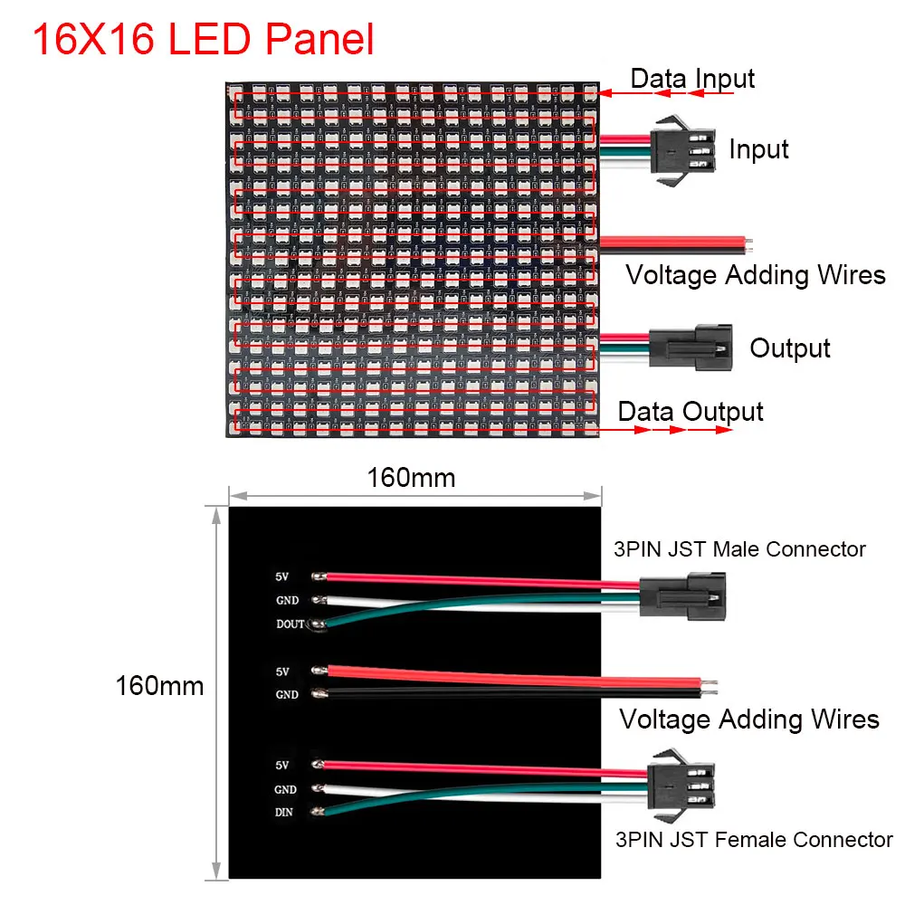 Luz de painel endereçável individualmente, WS2812B, Módulo IC, Matrix Screen com controlador de 28 teclas, Bluetooth Music, 8x8, 16x16, 8x32