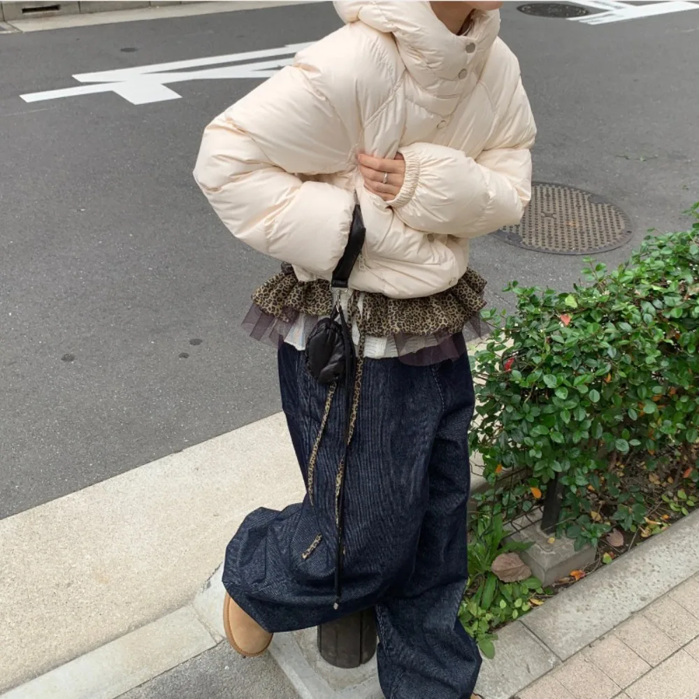 الهيب هوب ليوبارد طباعة وشاح الورك تنورة قميص موسع شبكة تكدرت حافة حزام الحلو Y2K طبقة وتتسابق حزام الشارع الشهير