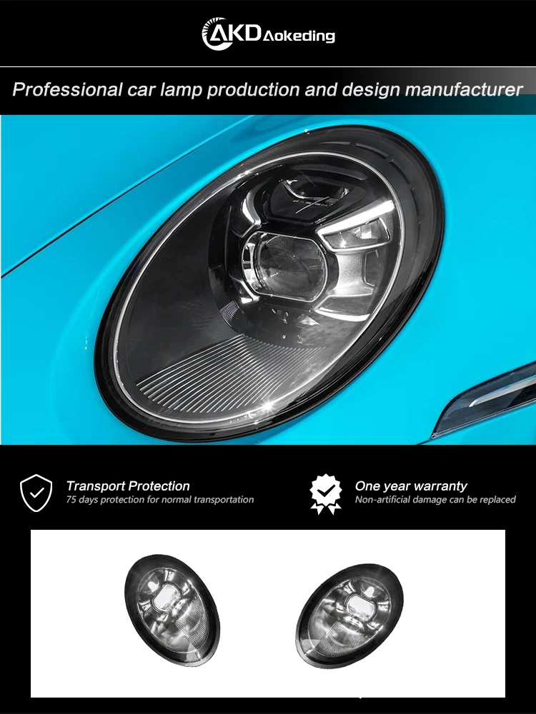 AKD Front Lamp for Porsche 911 Head Light 2011-2017 991 LED Head Lamp Projector Lens LED DRL Signal Auto Accessories 2PCS