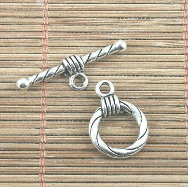 

10sets 15mm wide, hole 1.8mm bar:26mm long , hole 1.8mm Dark Gold Tibetan Silver color round lines pattern Toggle Clasps EF0338