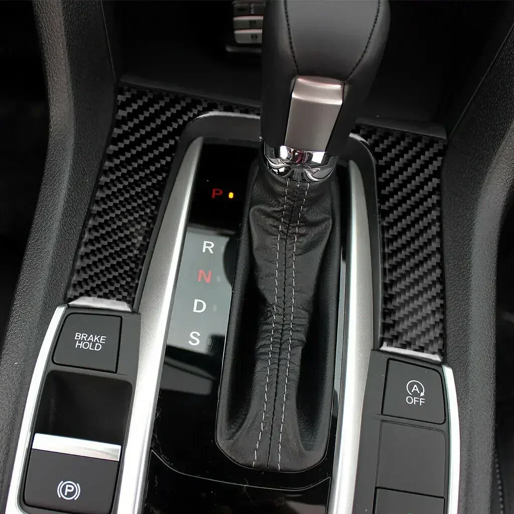 Carbon Fiber Interior Console Automatic Gear Shift Panel Frame Cover Trim Decal For Honda Civic 10th Gen 2016-2021 2020 2019 view 4