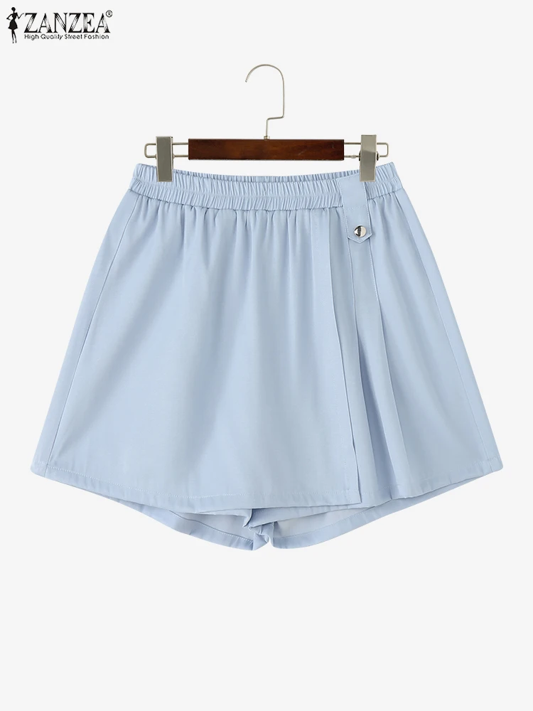 

ZANZEA, летние джинсовые шорты, юбки, женские шорты с эластичной резинкой на талии, модные повседневные однотонные широкие брюки 2024, элегантные брюки