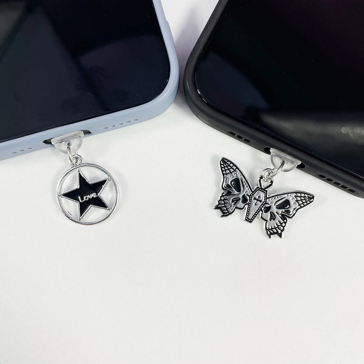 Five pointed Star Love and Skull Butterfly Phone Dust Stopper Pendant Suitable for iPhone for Samsung Type-C Interface Universal