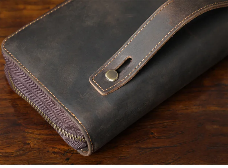 Vintage natural genuine leather men\'s clutch bag simple high quality crazy horse cowhide phone multi-card slot card holder purse