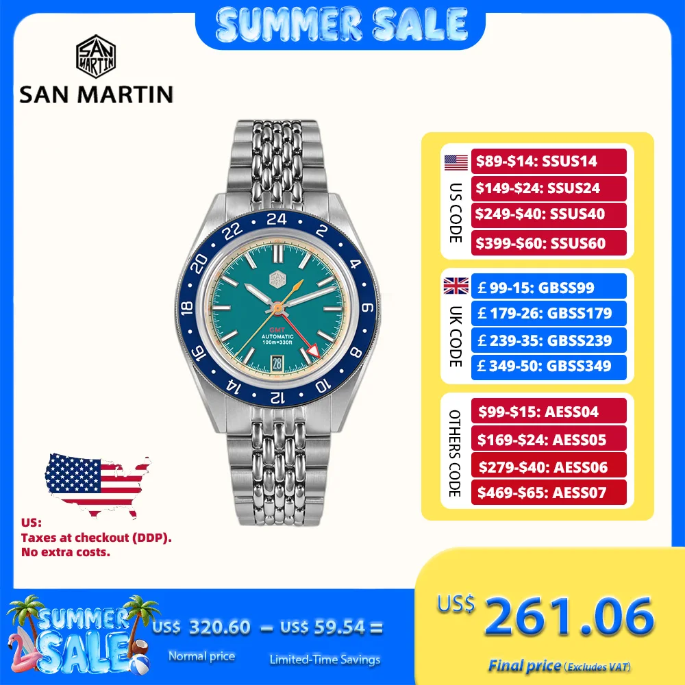 

San Martin Original 39.5mm NH34 GMT Men Mechanical Wristwatch Fly Adjustable Clasp Sport Watch Waterproof 10Bar Reloj SN0116-0/4