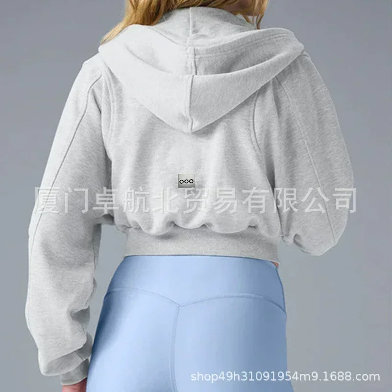2026 Damen Herbst/Winter Yoga Fitness Kurzer Hoodie Modischer Lockerer und Bequemer Langarm-Mantel