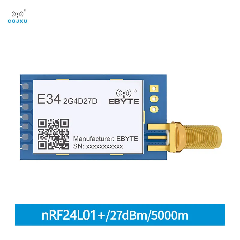 

nRF24L01+ 2.4G UART Wireless Module Full Duplex High-Speed Transmission 27dBm Ebyte GFSK E34-2G4D27D DIP 5KM Wireless Module