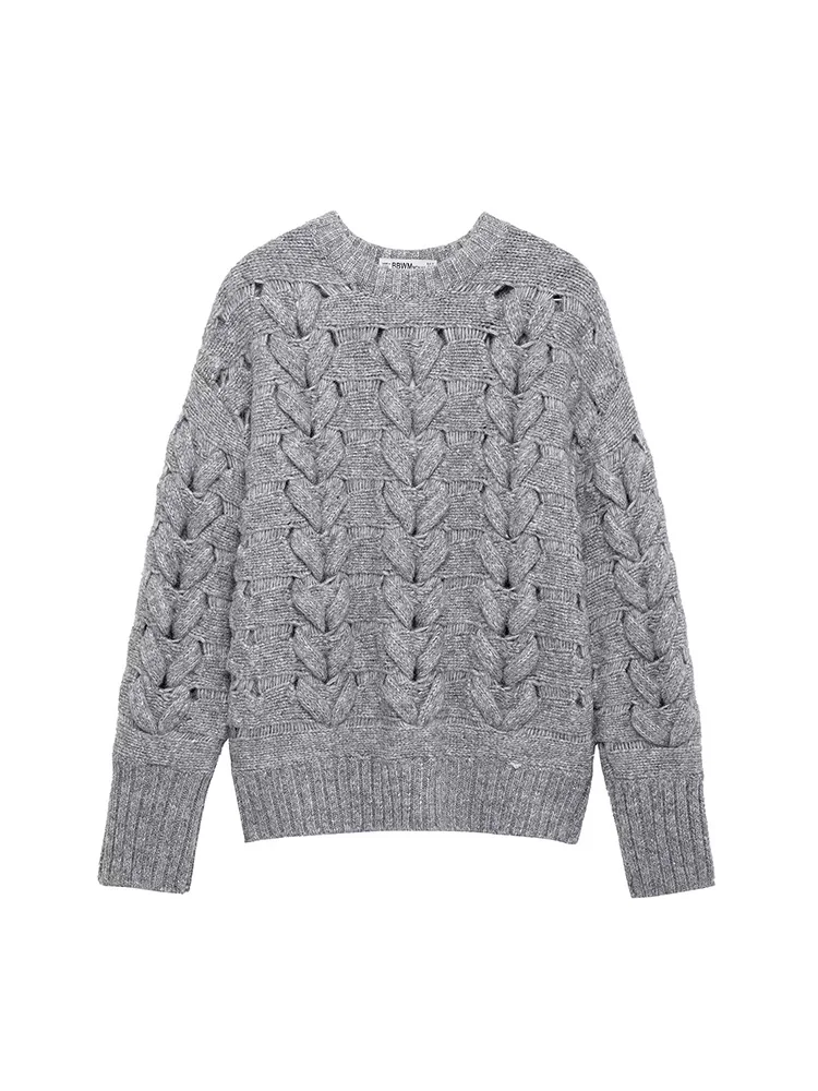 Casual Long Sleeve Loose Pullover Sweater New Fall/Winter 2024 Ladies Vintage Jacquard Knitwear