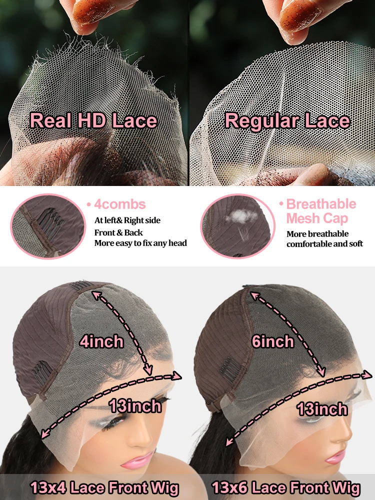 40 46 بوصة العظام مستقيم 13x4 13x6 HD الدانتيل الشفاف الجبهة الباروكات البرازيلي الشعر البشري 360 شعر مستعار دانتيل كامل للنساء 300% الكثافة #6
