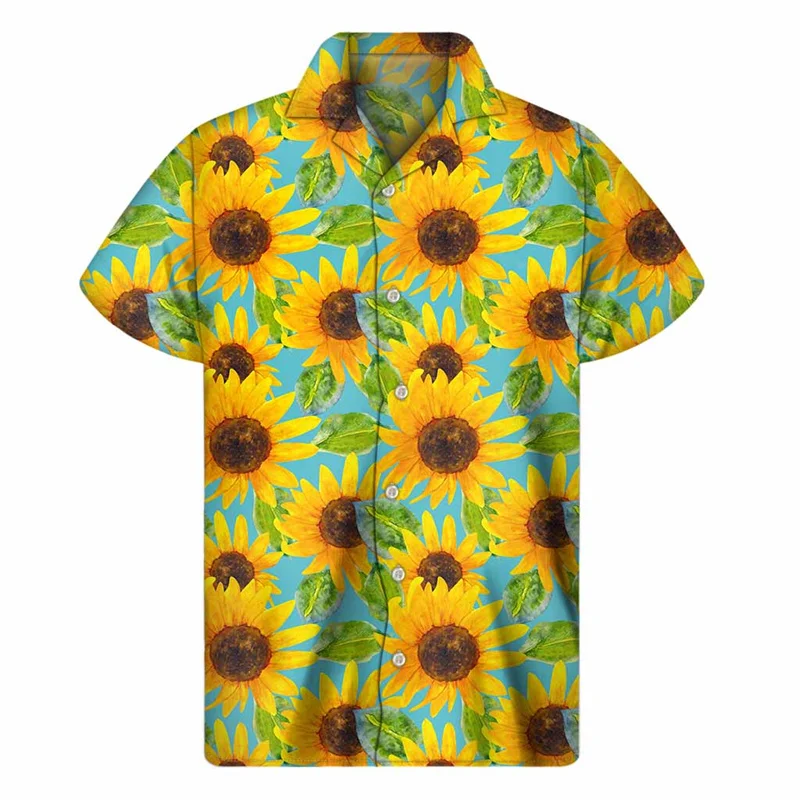 Fashion Sunflower 3D Print Shirt For Men Floral Pattern Hawaiian Shirts Women Summer Short Sleeve Street Lapel Button Blouse