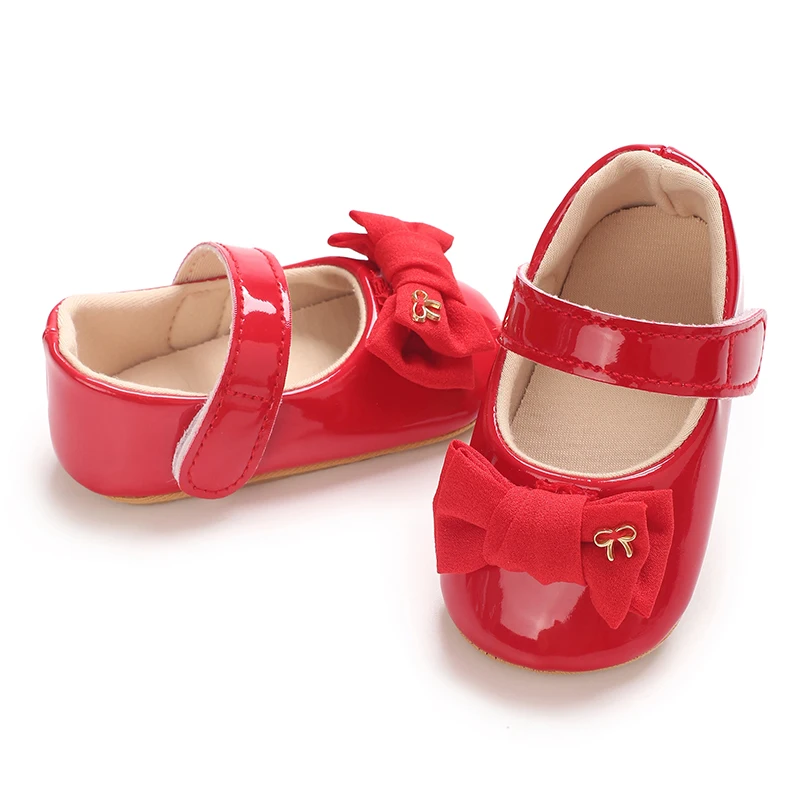 Mary Jane 0-18M Elegant PU Big Bow Flat Shoes For Baby Girls Soft Rubber Sole Anti Slip Lightweight Children's Shoes Princess s