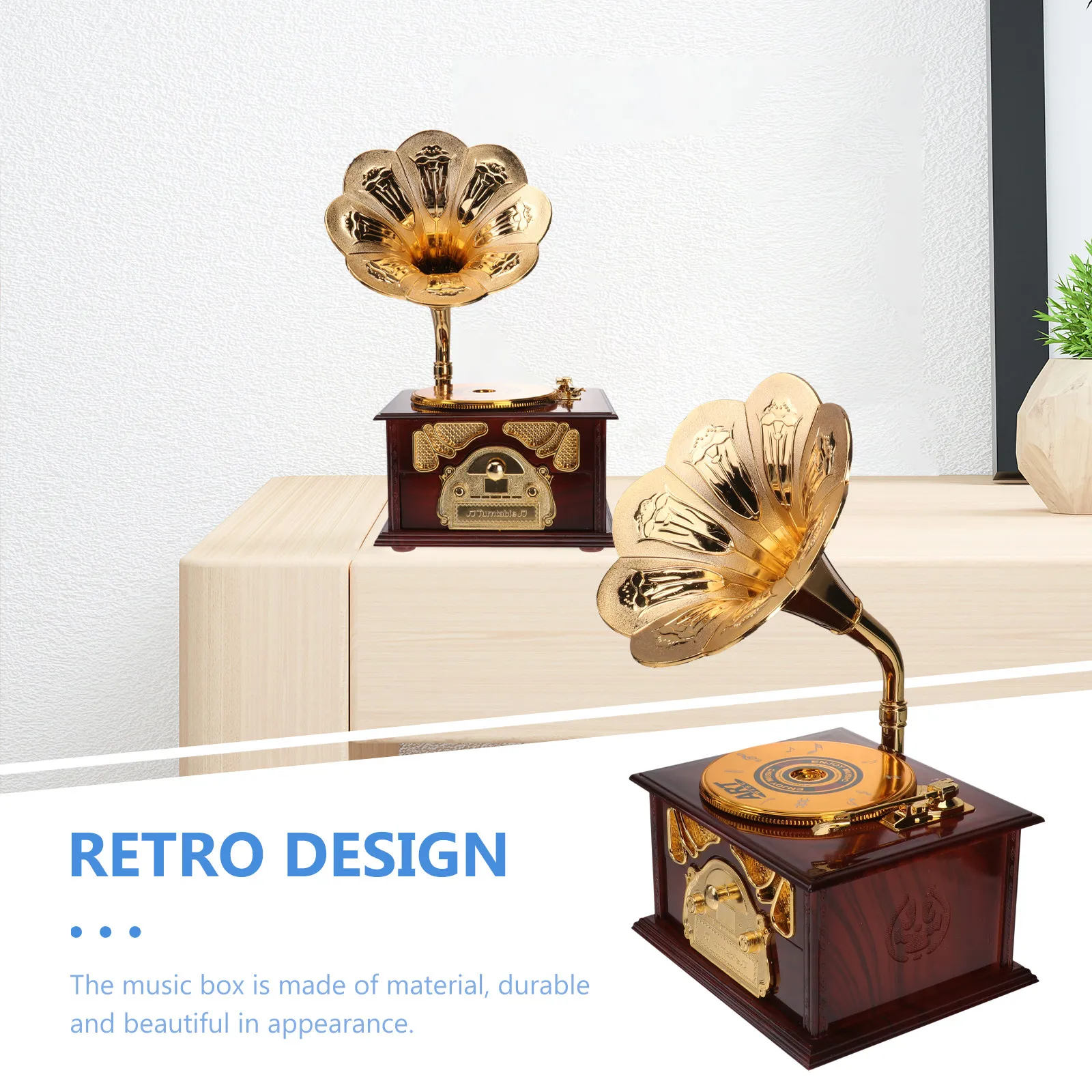 1Pcs Exquisite Retro Music Box Phonograph Design Smooth Surface Creative Home Decor Desktop Ornament Romantic Vintage Gift