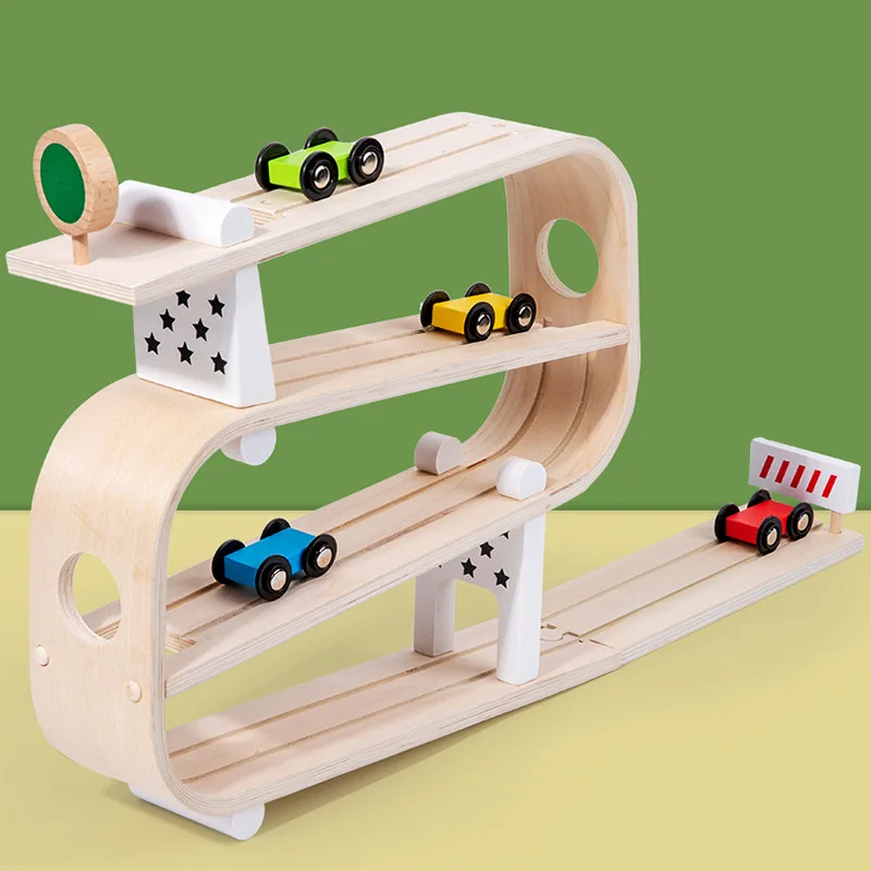 

Children's Early Education Visual Tracker Wooden Inertial Racing Track Hand-eye Coordination Exercises Glide Car Toys Kids Gifts