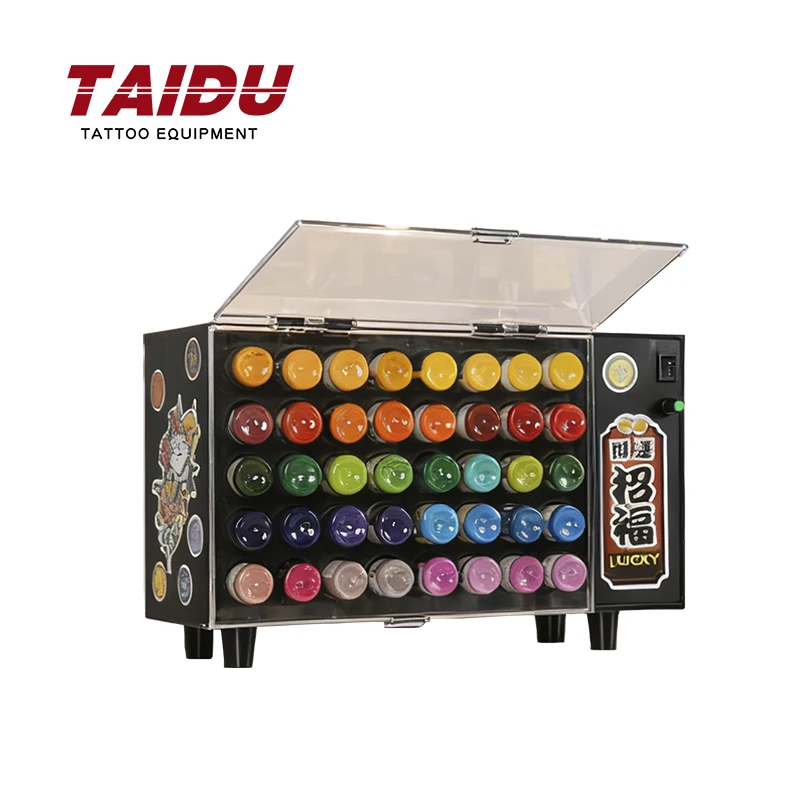 

TAIDU NEW Multi Functional Rotating AC Input Tattoo Pigment Bottle Rack 40 Holes Tattoo Ink Display Stand Storage Case Box