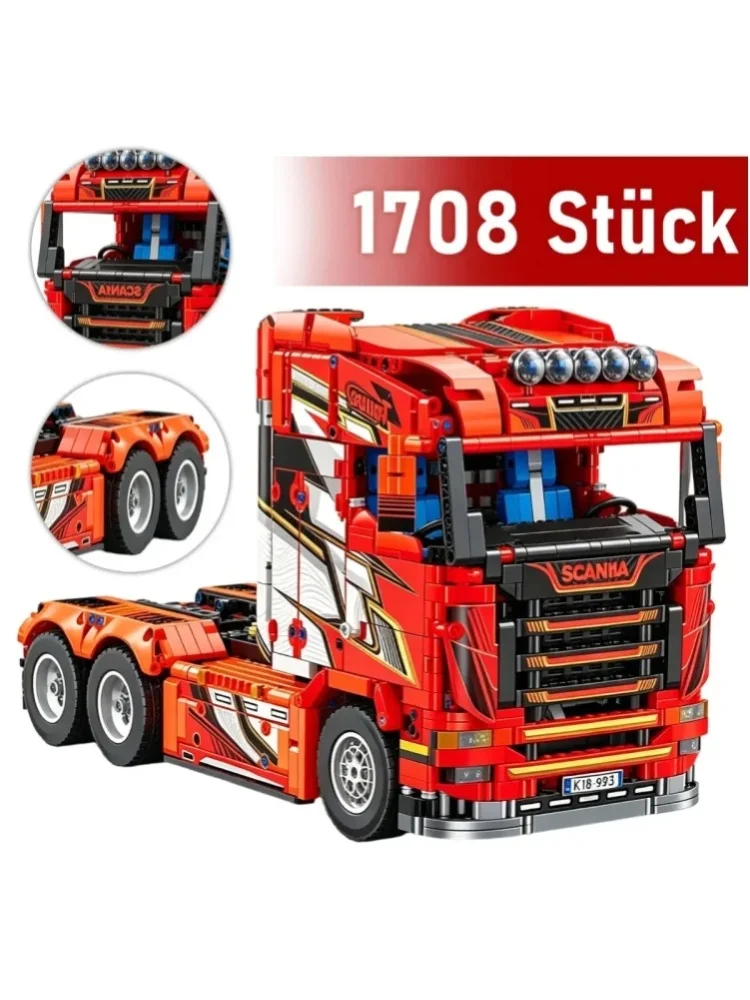 Europäisches Schwerlast-LKW-Anhänger-Modellbausatz, Sammlermodell für Erwachsene, Transportfahrzeug, Auto, Stadtlandschaft, Heim-/Bürodekoration, geeignet für Hobbyisten – 1708 Teile
