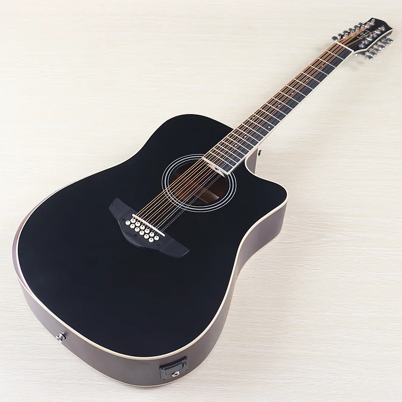 Guitarra Electroacústica de 12 Cuerdas de 41 Pulgadas con Tapa de Madera de Abeto, Diseño Cutaway, Acabado Mate, Color Negro con EQ