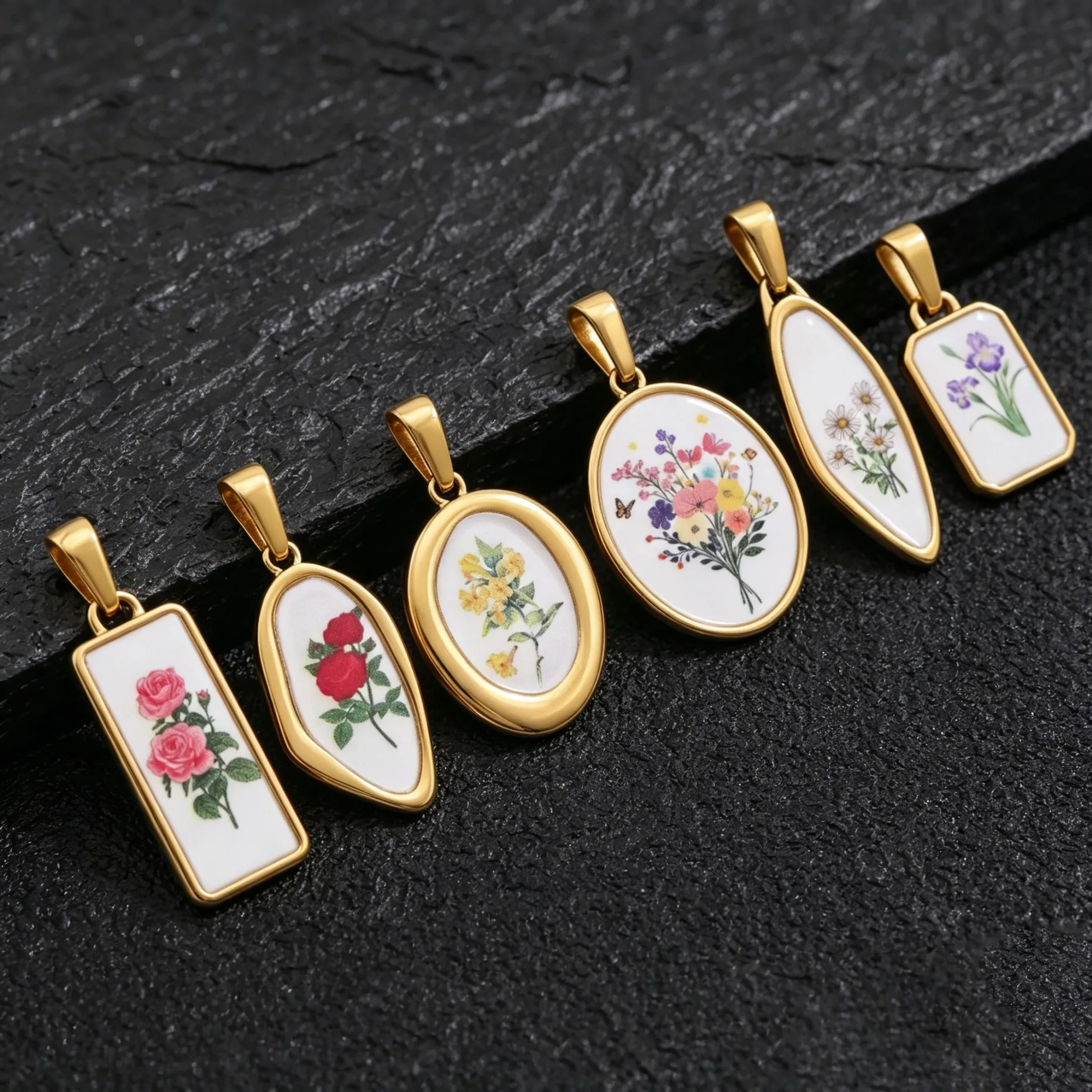 2 Stück/Set Edelstahl-Anhänger in Goldfarbe mit Emaille-Rosenblüten für DIY-Halsketten, Ohrringe, Schmuckherstellung und Zubehör – Detail 6