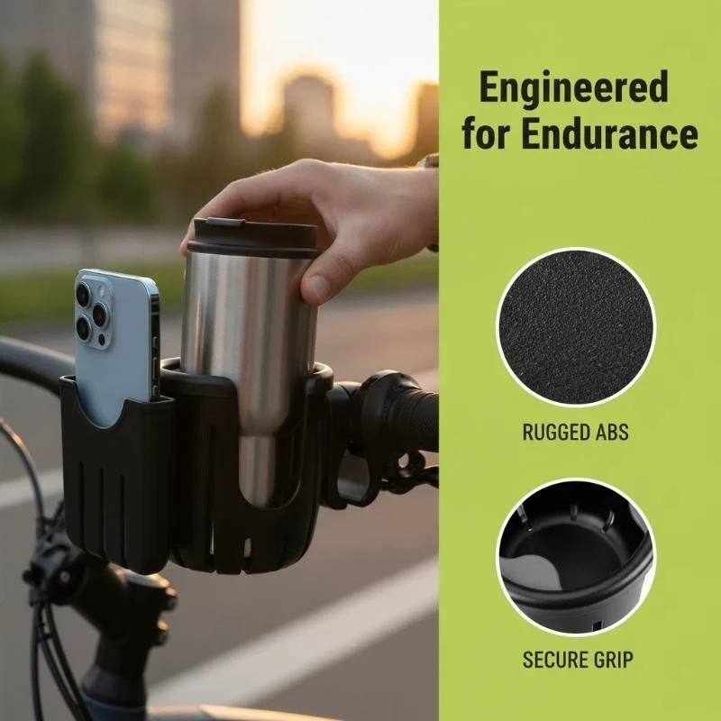 2 in 1 Adjustable Clamp Stroller Cup Phone Holder Universal Wide Fit for Bike Wheelchair Walker Scooter Short Trip Use