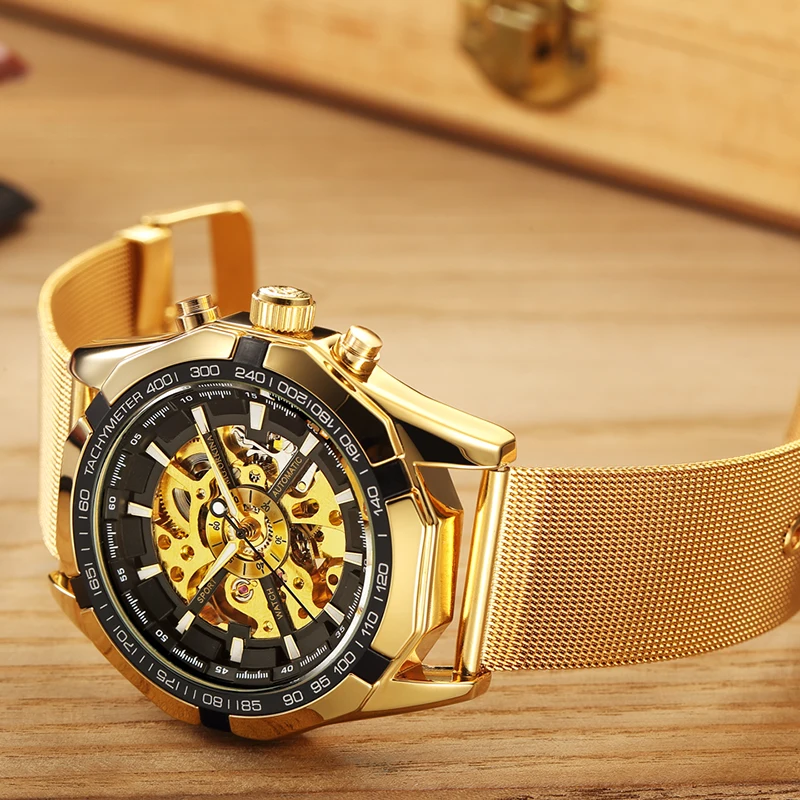 新しい高品質メンズビジネス腕時計ステンレス鋼防水高級機械式時計ファッション自動スケルトン腕時計メンズ