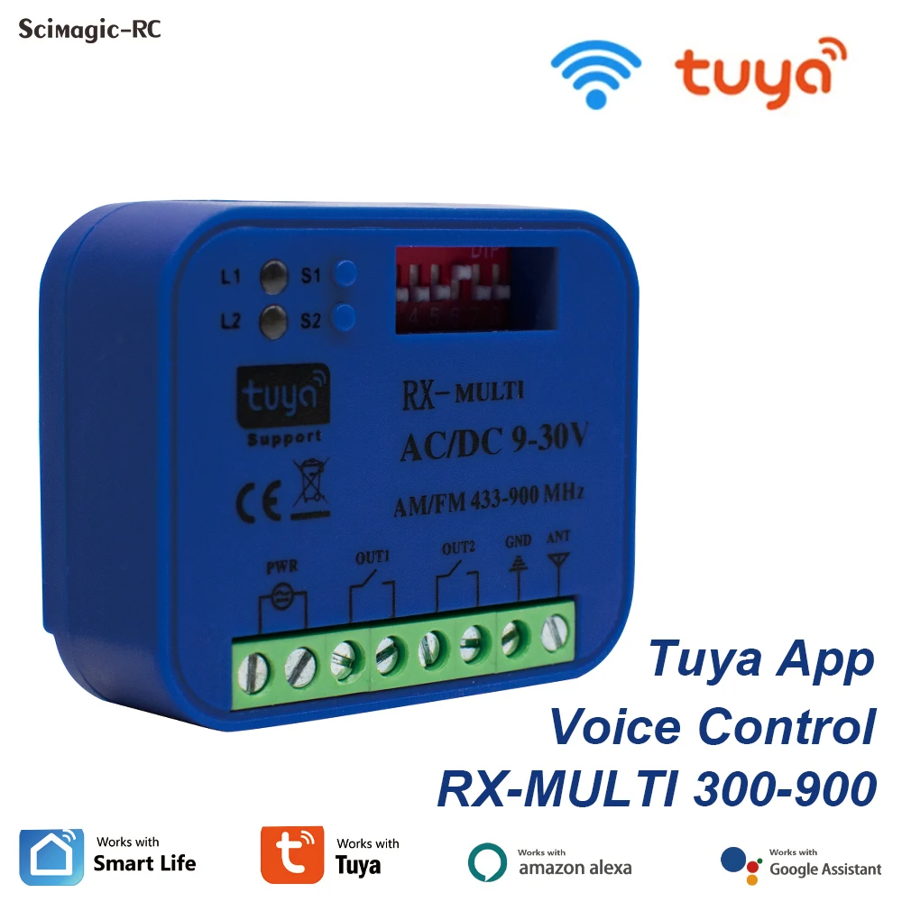 

Universal Tuya 8 Dip Multi Brand Smart Garage Door Receiver RX MULTI 300-900MHz 433mhz 433.92 Smartlife Smart Home Automation