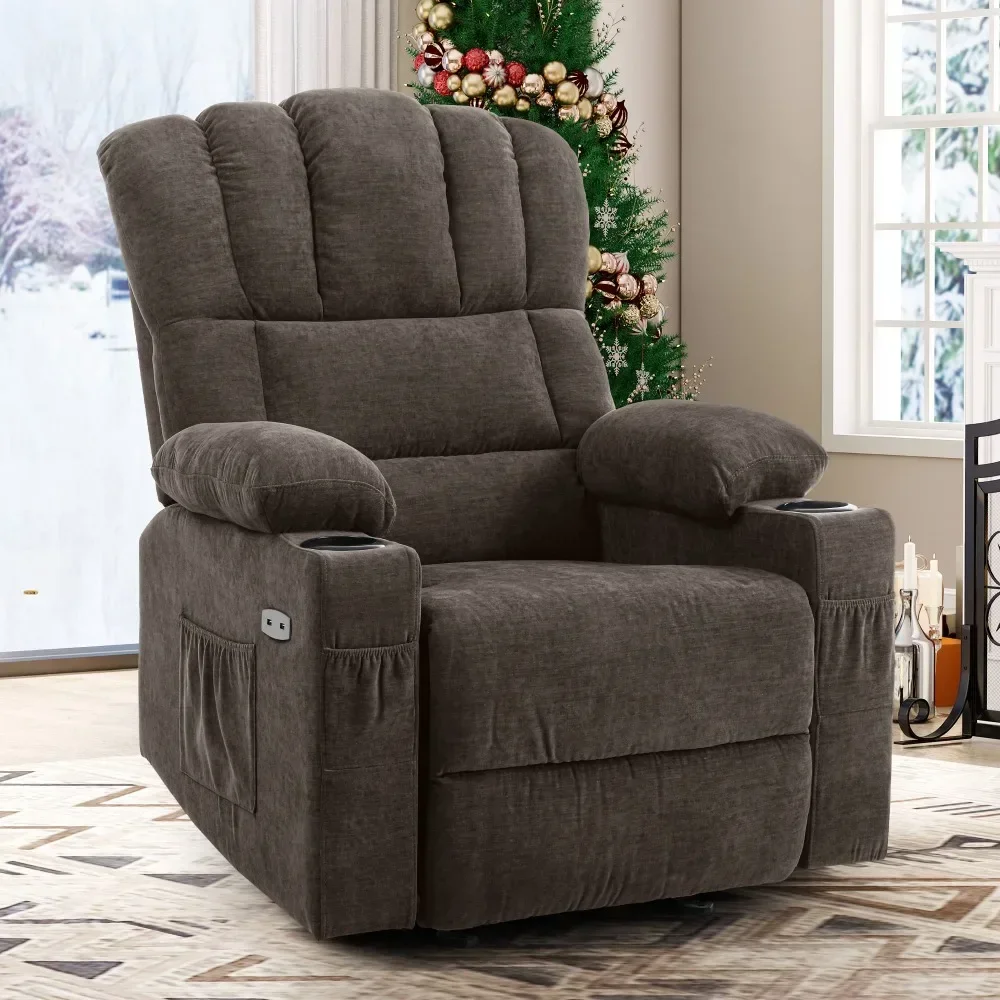 2023 New Glider Rocker Recliner Chair with Massage and Heat, Fabric Recliner Chair, Manual Rocking Recliner Chair