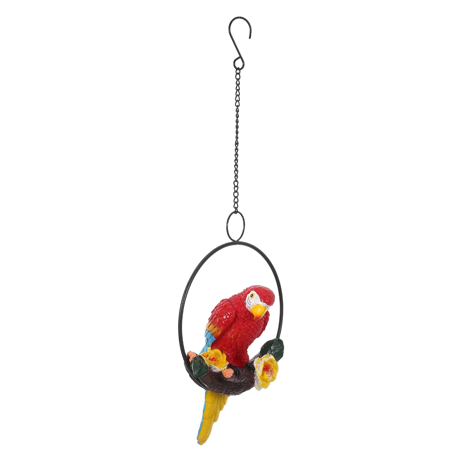 

17 Inch Resin Parrot Hanging Ornament - Lifelike Garden Bird Decoration for Patio Balcony Outdoor Spaces Parrot Hanging