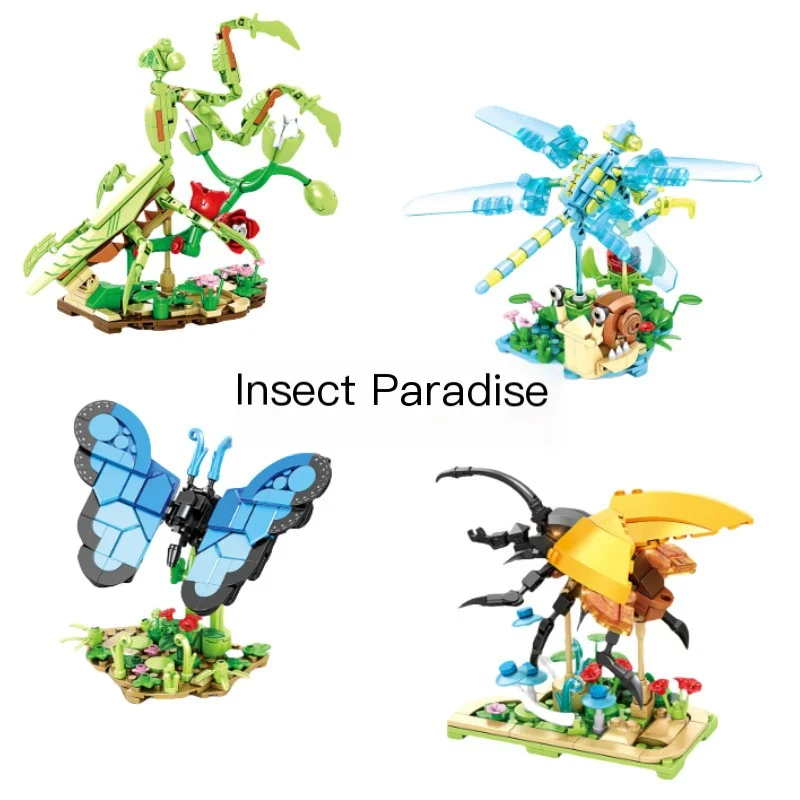 

Insect World City Creativity Animal Butterfly Mantis Dragonfly Beetle Building Blocks Toys Desktop ornaments Bricks Kids Gift