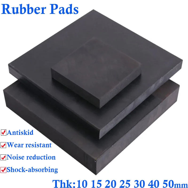 Black Industry Rubber Block Elastic Anti Slip Damping Gasket Shockproof Pad Sheet Thickness 10mm 15mm 20mm 25mm 30mm 40mm 50mm