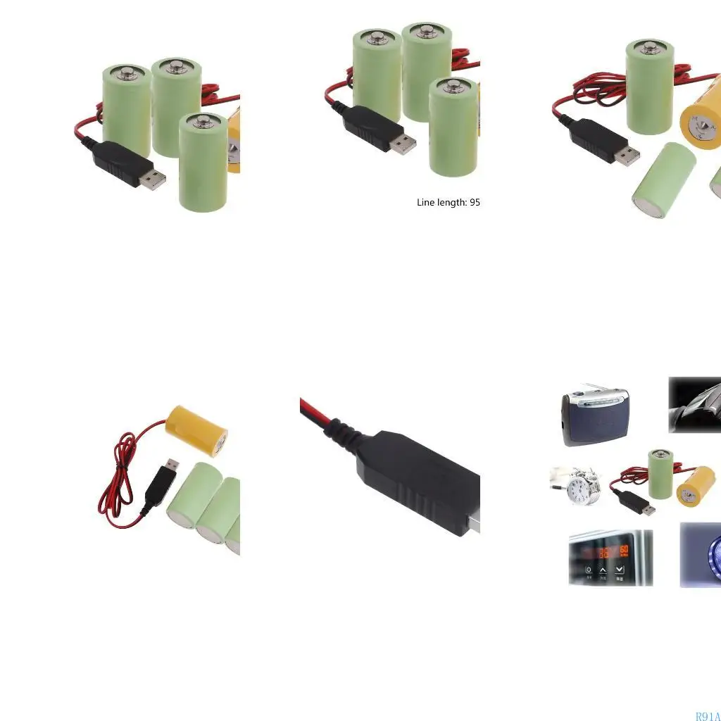 R91A USB 더미 배터리 어댑터 코드 케이블 제거 4x 1.5V LR20 D 배터리 교체
