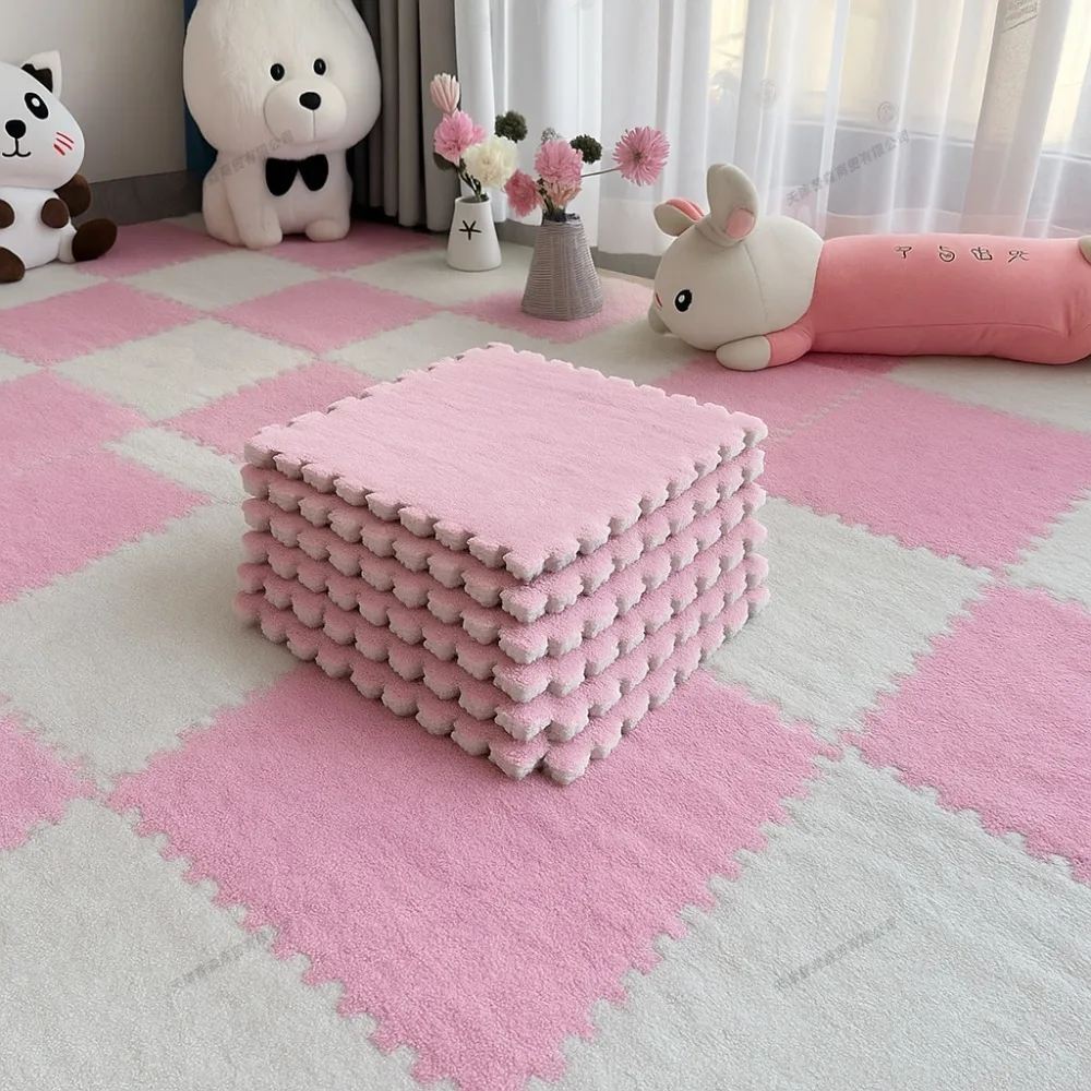 

20Pcs Soft Plush Puzzle Floor Mats Interlocking Foam Tile Non-Slip Fluffy Carpet for Baby Room Nursery Bedroom Living Area Decor