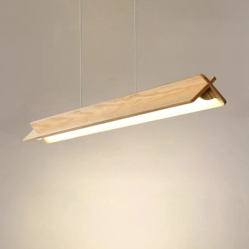 

Modern LED Pendant Light Wood Long Strip Dining Table Chandelier Lamp for Living Room Kitchen Art Lustre Home Decoration Fixture