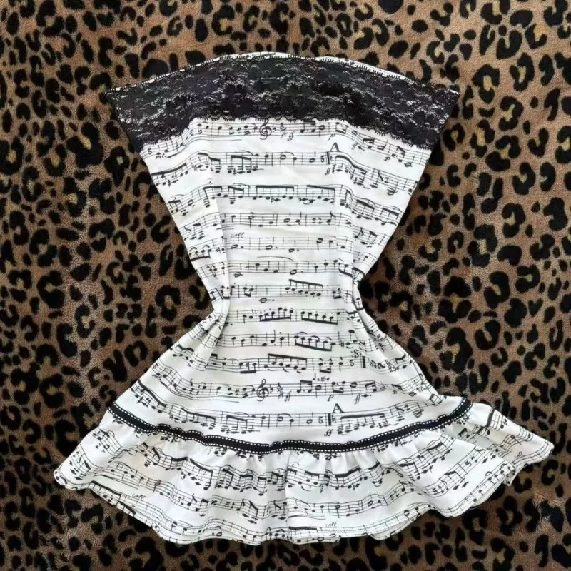 

Y2K Tube Top Lace Print 2000s Harajuku Gothic Women Sexy Slim Backless Punk Vintage Streetwear Hip Hop Grunge Tees Hottie Vest