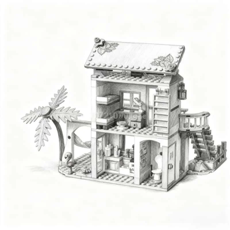 

2025 New beach holiday home building block model assembly technology building block series toys children's Christmas gifts