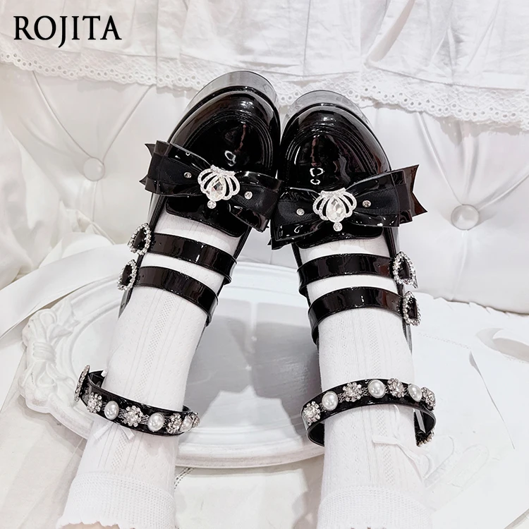 

Japanese Light-mouth Single Shoes Bud-type Platform Muffin Shoes Women's Rhinestone Bows Round-head Single Shoes