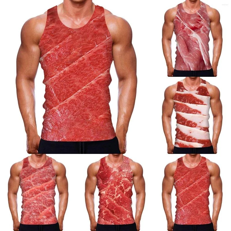 Men\'s Summer Sleeveless T Shirts 3d Print Funny Meat Graphic Tank Tops Personality Novelty Tee Shirts For Men Clothing Camisetas