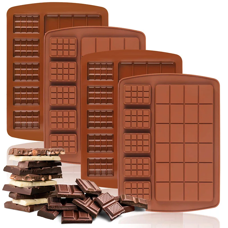 Chocolate Bar Mould Silicone, 4 Pcs Break Apart dubai Chocolate Molds for DIY Chocolate Bars Candy Bar Moulds, Pralines Caramels