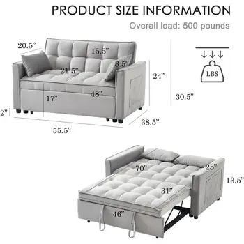 現代三合一可轉換沙發床,可拉出式沙發床,附可調式靠背、收納袋和抱枕 8 最佳銷售 三人沙發床 - №7