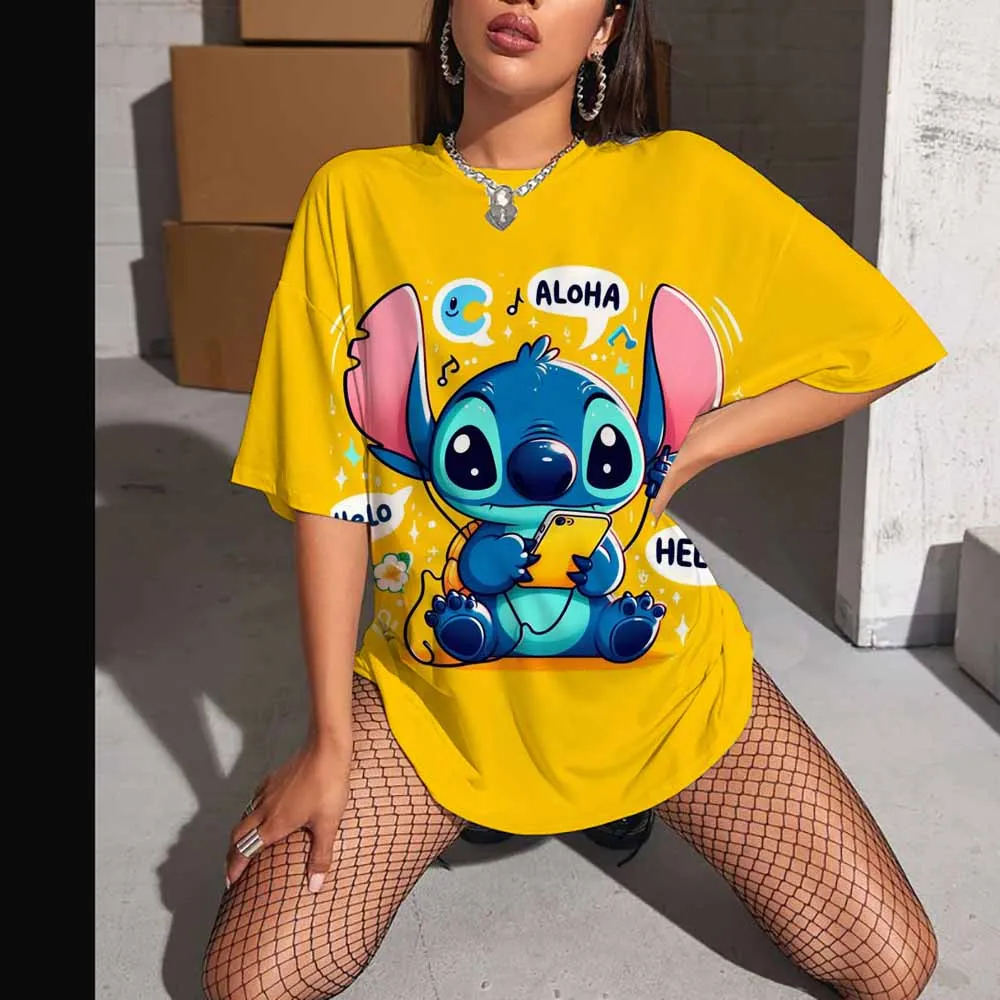 

Disney Stitch Disney Fun Cartoon T-shirt Women's Lilo Stitch T-shirt Pattern T-shirt Hip Hop Top T-shirt Women's Clothing