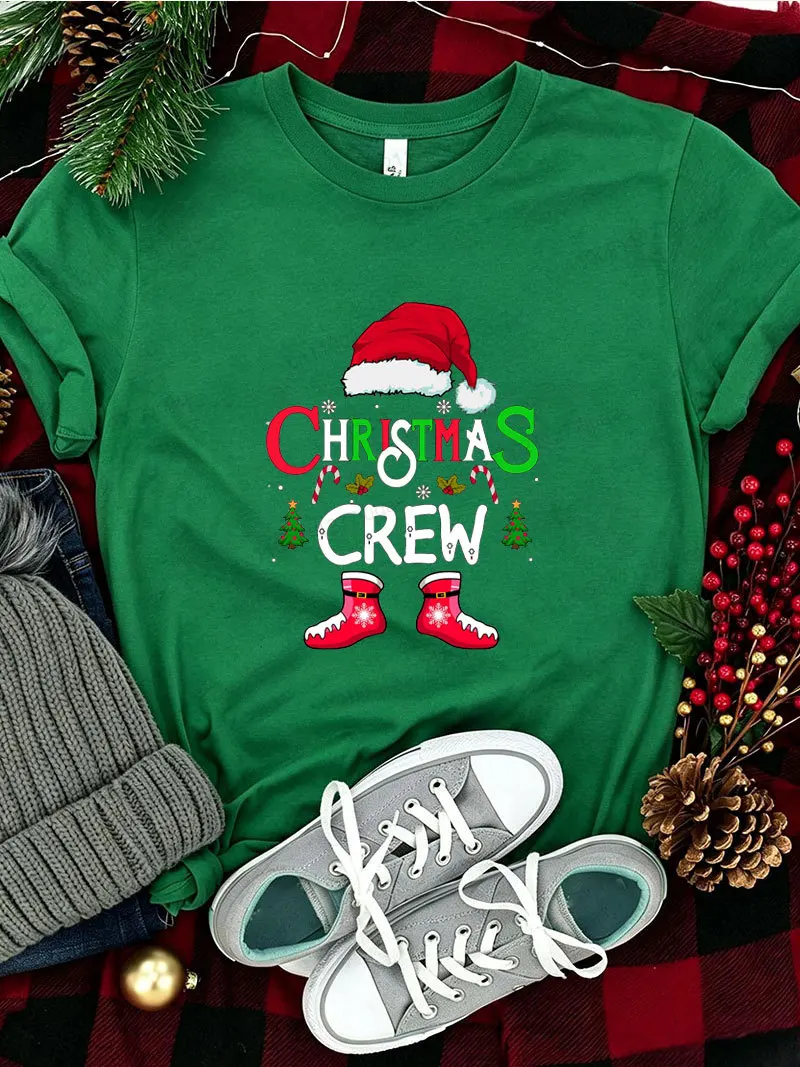 Weihnachts-Crew-Grafik-T-Shirts für Damen und Herren, T-Shirts mit Weihnachtsmann-Mützen-Print, kurzärmelige Oberteile für Weihnachten, passende Familien-Outfits für Partys, Geschenke – Detail 2