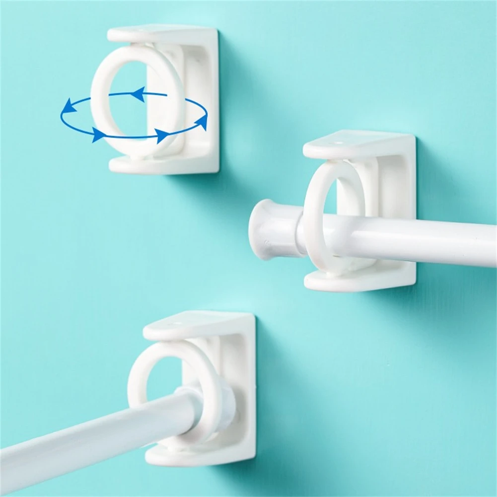 2Pcs Self Adhesive Curtain Rod Bracket Rotation Adjustable Bathroom Kitchen Curtain Rod Holder Hooks For Home Kitchen Bathroom