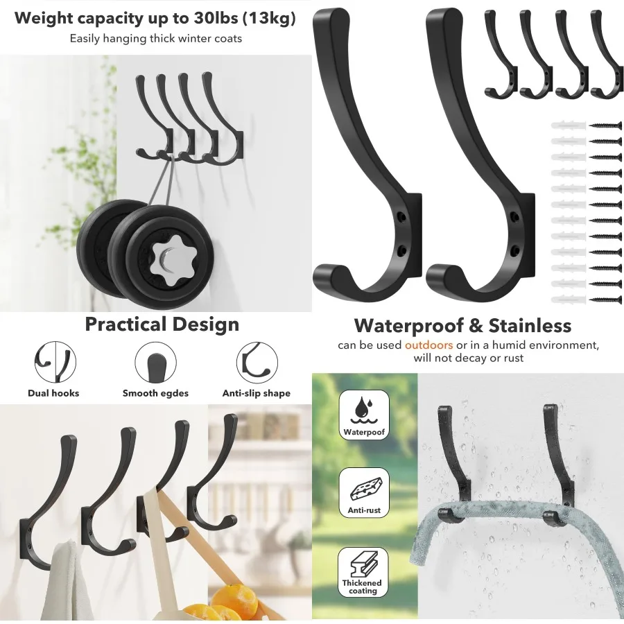 

Настенные крючки для вешалок для тяжелого хранения: идеально подходят для рюкзаков, сумок и одежды в прихожей, спален или шкафах Bla